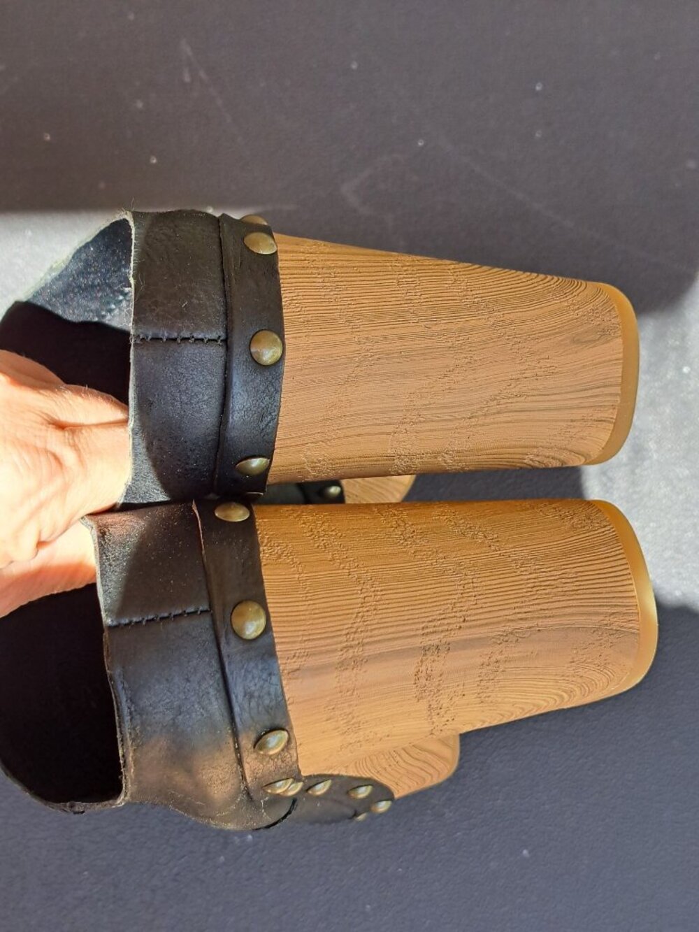 Kork-Ease Sudbury Black Leather Clogs 7 Wooden Block Heels Studded Slip-On Mules - Picture 5 of 11